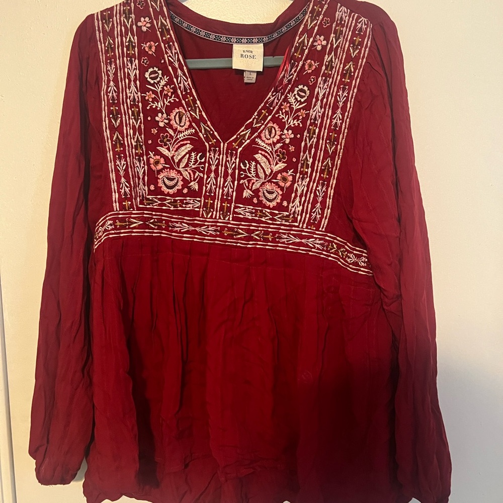Knox Rose Burgundy Embroidered Blouse
